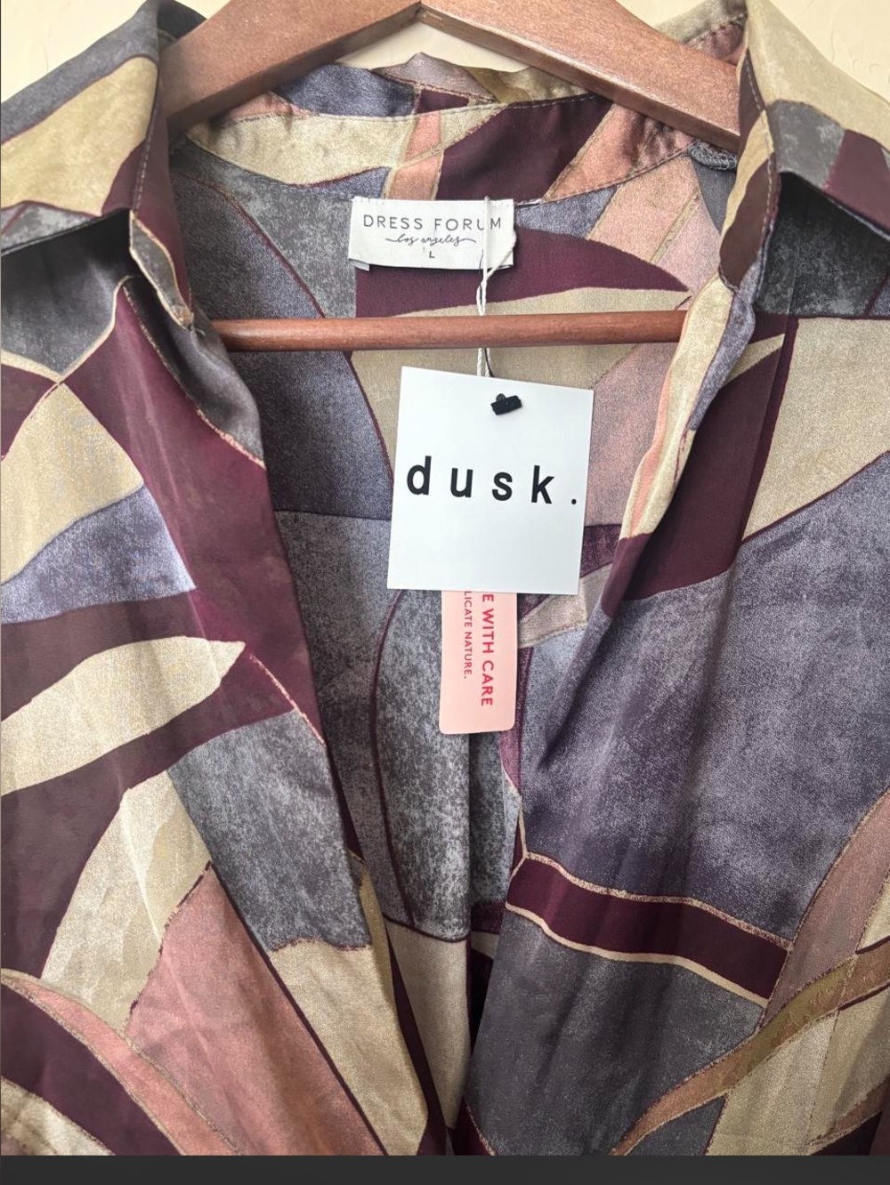 NWT Dress Forum "Umber Mosaic" Abstract Print Tie-Front Midi Shirt Dress - Picture 6 of 9